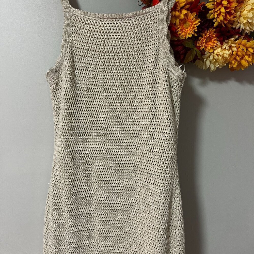 Joie Crochet Bodycon Scalloped Wilderkind Quiet Luxury Dress LARGE Ecru Gold - Picture 7 of 10